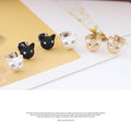 Black Gold and Silver Small Cat Face Stud Earrings view 4