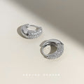 Silver Tone Pave Clear Stone Wide Huggie Hoop Earrings For Women view 3