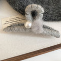 Gray Sparkle Yarn Claw Hair Clip Pearl Fur Pom Accent view 6