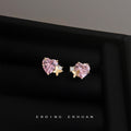 Gold Tone Pink Heart Stone And Butterfly Stud Earrings view 3