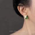 Gold Geometric Square Stud Earrings Dual Color Inlay view 2