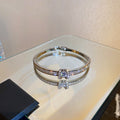 Silver Tone Double Band Crystal Bangle In Two Sizes view 6