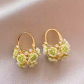 Mini Rose Basket Hoop Earrings in Two Floral Colors view 1