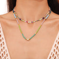 Colorful Opal Beaded Necklace Gold Titanium Rhinestone Barrel view 3