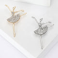 Rhinestone Ballerina Dancer Brooch Gold Silver Metal Pin view 1