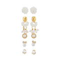 Pearl Stud Earring Six Pair Set Gold White Cluster Drops view 5