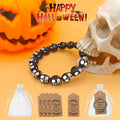 Black Plastic Skull Bead Elastic Stretch Prayer Bracelet view 2