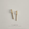 Gold Vertical Bar Drop Stud Earrings Pave CZ Drops view 6