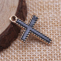 Black Inlay Cross Metal Pendant in Silver and Gold Tone view 2