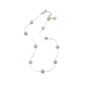 Gold Tone Floating Pearl Station Necklace with Polished Metal Tone Details view 5