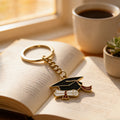 Graduation Cap Diploma Enamel Keychain Gold Ring Charm view 3