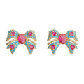 Turquoise Pink Micro Pave Bow Stud Earrings Gold Tone Pair view 5