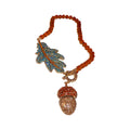 Amber Bead Necklace Teal Leaf Acorn Rhinestone Toggle view 5