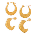Crescent Metal Hoop Stud Earrings Ribbed Star Honeycomb view 5
