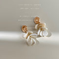 Gold Tone Matte Top And White Shell Petal Fringe Stud Earrings view 4