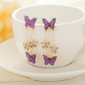 Purple Double Butterfly Crystal Look Extra Long Earrings view 1