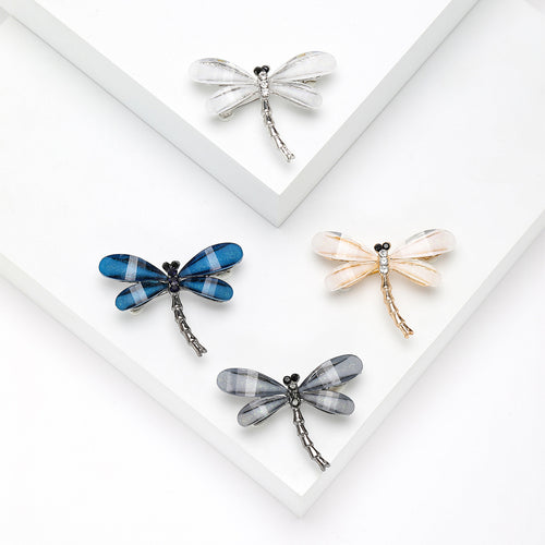 Acrylic Dragonfly brooch shown in the available finishes