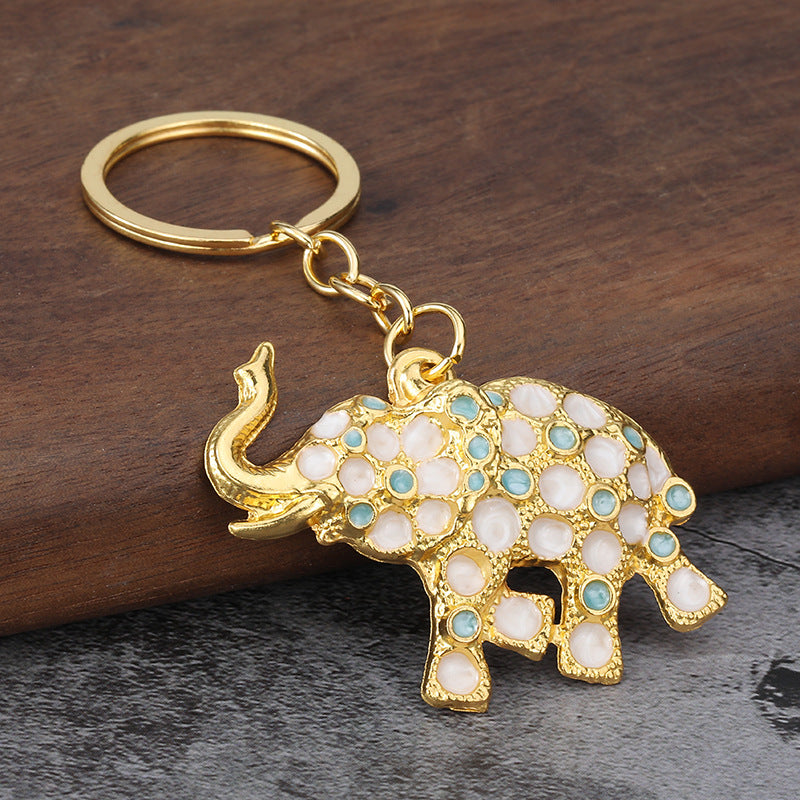Colorful Rhinestone Elephant Keychain 3D Metal Animal Bag Charm Accessory