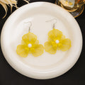 Colorful Wire Mesh Flower Pearl Look Long Hook Earrings view 3