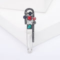 Safety Pin Brooch In Metal With Geometric Multicolor Stones And A Hanging Crystal Bar view 3