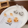 Double Flower Long Dangle Stud Earrings in Gold and Silver view 2