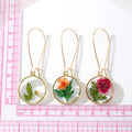 Gold Tone Round Pressed Flower Resin Long Hook Earrings view 5
