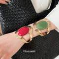 Gold Wide Open Cuff Bangles Oval Stone Three Colors view 3