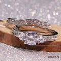 Silver Three Stone Cubic Zirconia Wave Band Two Ring Set view 5