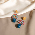 Colorful Pattern Fan Stud and Clip Dangle Earrings view 6