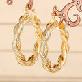 Gold Tone Twisted Rope Large Hoop Earrings Polished Statement Fashion Jewelry view 2