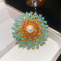 Pearl Crystal Flower Burst Brooch Pins Four Color Styles view 6