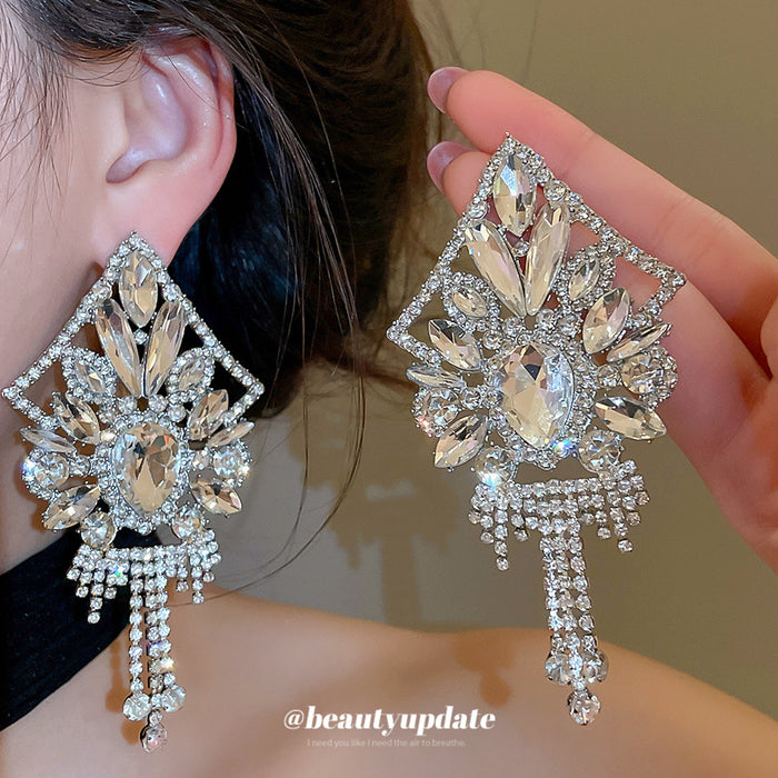 Crystal Filigree Chandelier Stud Earrings Fashion Jewelry Accessory