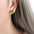 Gold Heart Green Cat Eye Black Glass Pendant Necklace Stud Earrings view 7