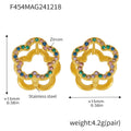 Flower Double Sided Zircon Clip Earrings Gold Steel view 7