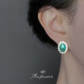 Gold Tone Green Crackle Oval Stone Double Clear Halo Stud Earrings view 2