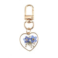 Gold Tone Heart Pressed Flower Resin Clip Keychains view 5