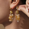 Crystal Chip Cluster Drop Earrings Gold Bell Cap Stainless view 1