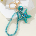 Beaded Rhinestone Starfish Keychain With Beaded Wristlet Strap view 3