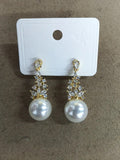 Pearl Drop Earrings with Crystal Leaf Clusters in Two Tones view 6