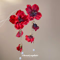 Red Fabric Flower and Pearl Tassel Drop Stud Earrings view 2