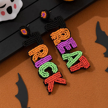 Seed Bead Trick Or Treat Halloween Word Drop Earrings
