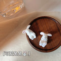 White Flocked Velvet 3D Sitting Bunny Stud Earrings view 4