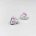 Silver Open Heart Pink Crystal Stud Earrings Teardrop Pair view 6