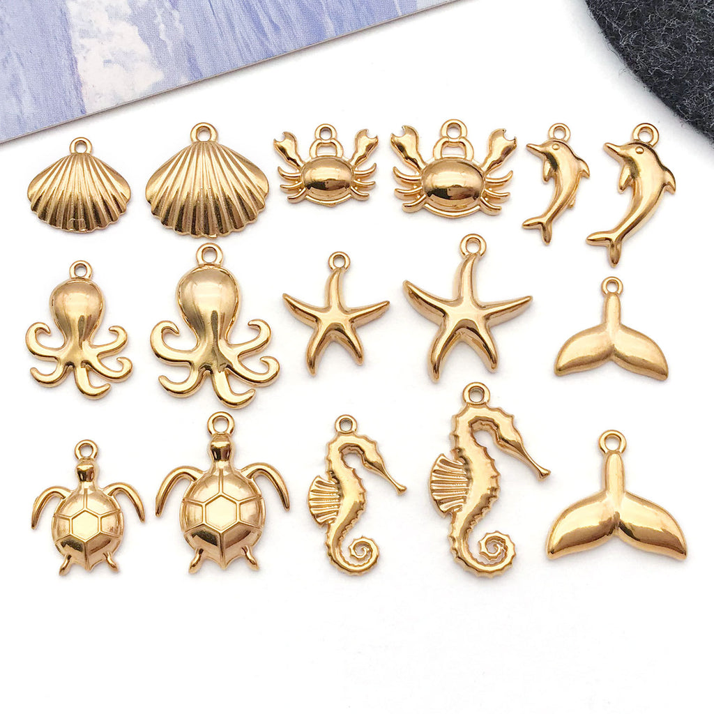 Stainless Steel Octopus Crab Dolphin Starfish Turtle Fish Charm Pendant for DIY Ocean Jewelry
