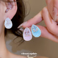 Pastel Teardrop Stud Earrings in Three Colors with Decorative Details view 2