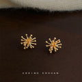 Gold Tone Round Tip Firework Burst Sculpted Stud Earrings For Women view 3