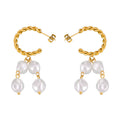 Gold Twisted Rope Imitation Pearl Drop Stud Earrings view 5