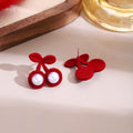 Burgundy Flocked Double Cherry Pearl Look Stud Earrings view 2
