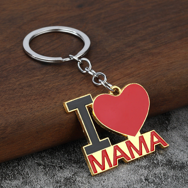 Family Heart Metal Keychain with Dad Mom Mama Papa Letter Charms