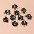 Round LUCK Enamel Metal Charms in Black Pink and White view 6